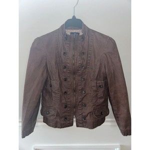 AI Authentic Icon Women's Jacket Brown Buttons Zipper Cotton Light Large
